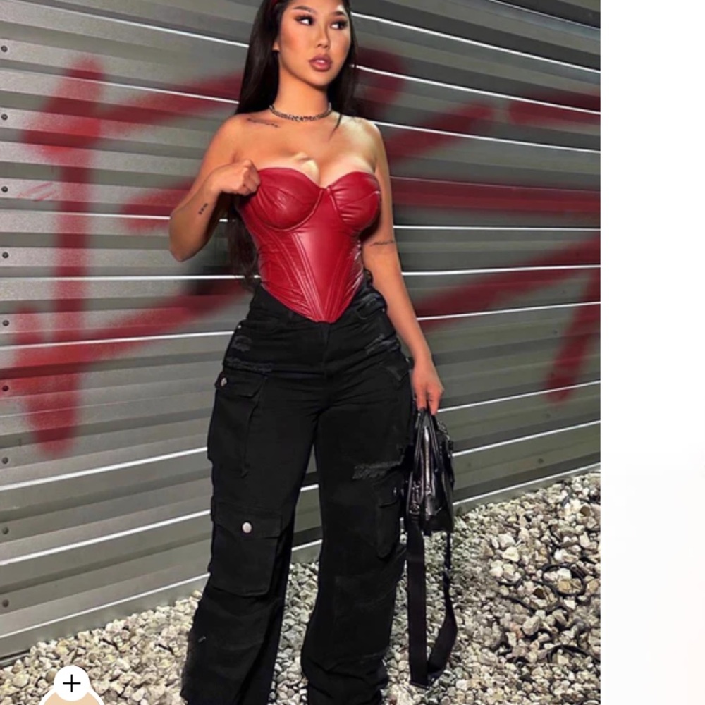 Fashion Nova Red Faux Leather Bustier Corset Top